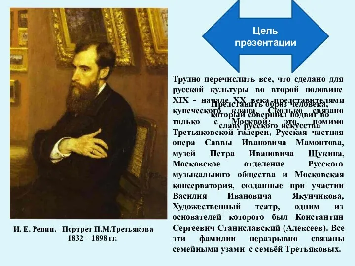 И. Е. Репин. Портрет П.М.Третьякова 1832 – 1898 гг. Представить