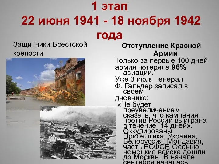 1 этап 22 июня 1941 - 18 ноября 1942 года