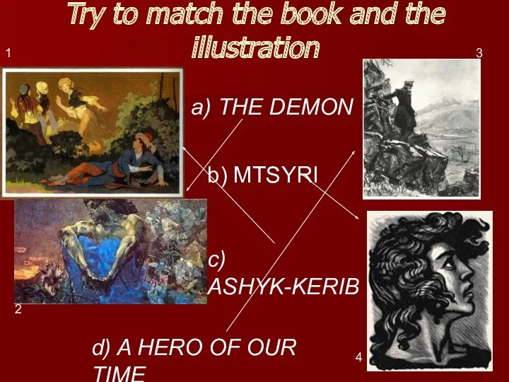 Try to match the book and the illustration a) THE DEMON b) MTSYRI