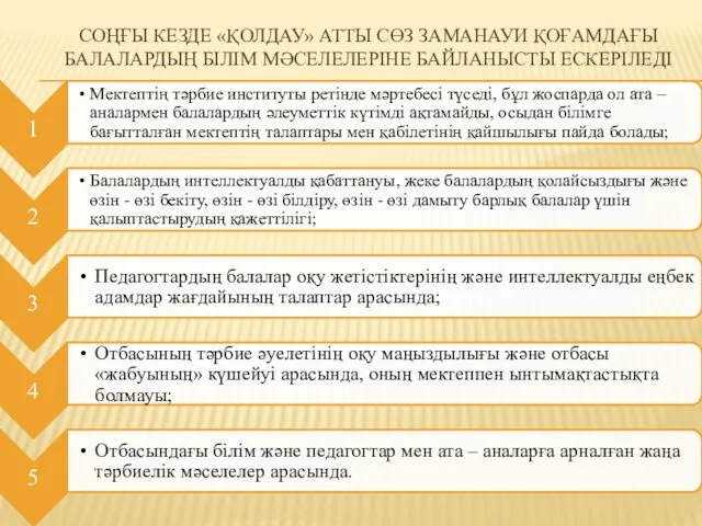 СОҢҒЫ КЕЗДЕ «ҚОЛДАУ» АТТЫ СӨЗ ЗАМАНАУИ ҚОҒАМДАҒЫ БАЛАЛАРДЫҢ БІЛІМ МӘСЕЛЕЛЕРІНЕ БАЙЛАНЫСТЫ ЕСКЕРІЛЕДІ