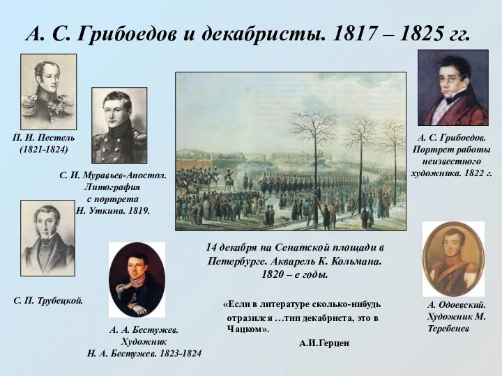 А. С. Грибоедов и декабристы. 1817 – 1825 гг. П. И. Пестель (1821-1824)