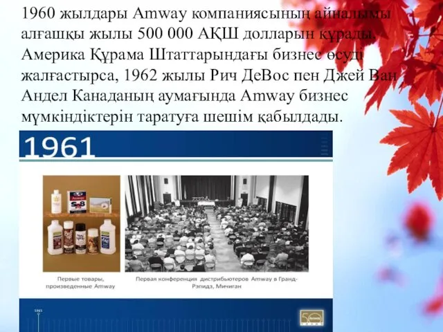 1960 жылдары Amway компаниясының айналымы алғашқы жылы 500 000 АҚШ