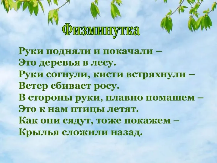 Руки подняли и покачали – Это деревья в лесу. Руки