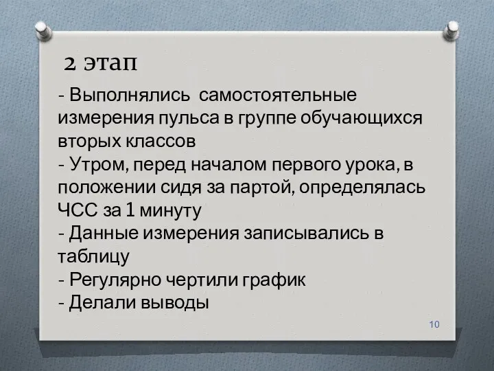 2 этап - Выполнялись самостоятельные измерения пульса в группе обучающихся