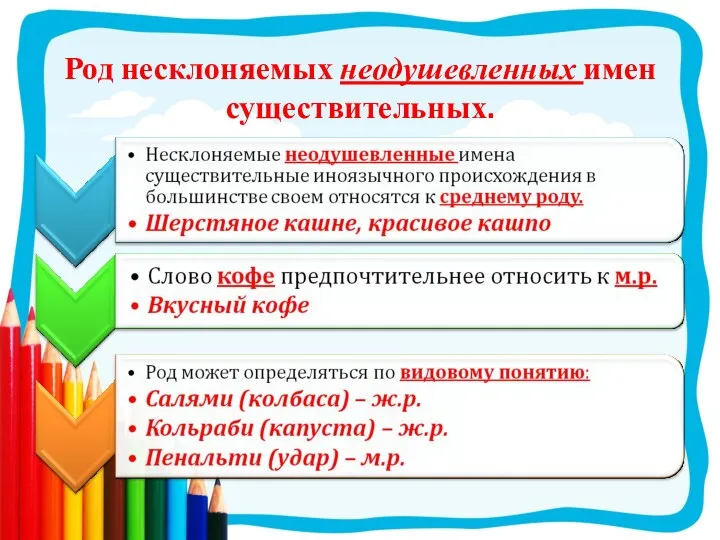 Род несклоняемых неодушевленных имен существительных.