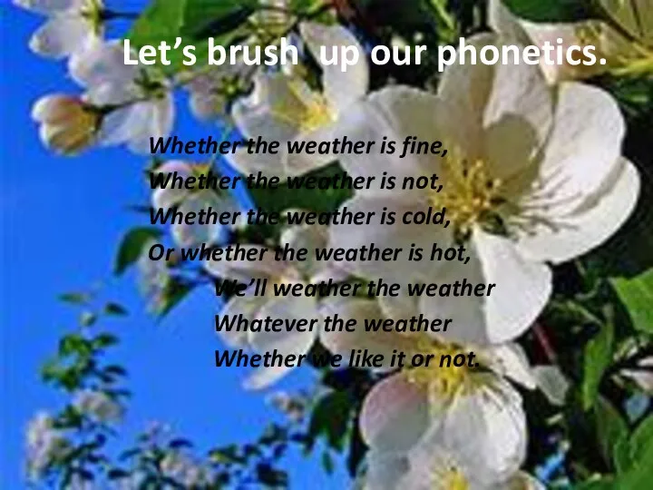 Let’s brush up our phonetics. Whether the weather is fine,