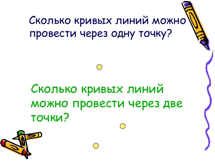 Сколько кривых линий можно провести через одну точку? Сколько кривых линий можно провести через две точки?