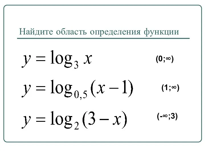 Найдите область определения функции (0;∞) (1;∞) (-∞;3)