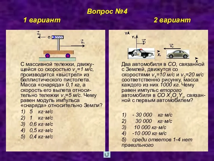 Вопрос №4 1 вариант 2 вариант С массивной тележки, движу-щейся