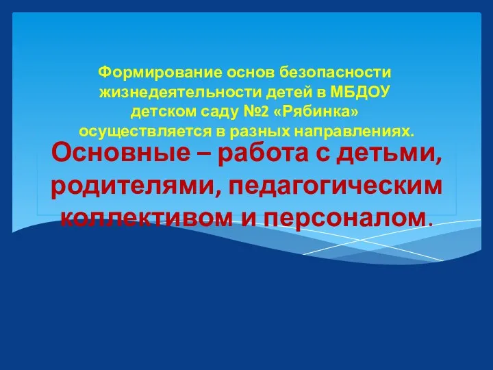 Основные – работа с детьми, родителями, педагогическим коллективом и персоналом.