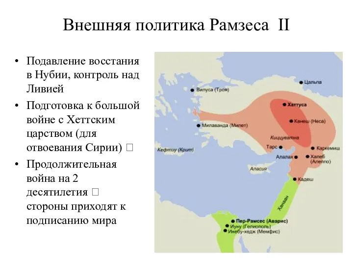 Внешняя политика Рамзеса II Подавление восстания в Нубии, контроль над