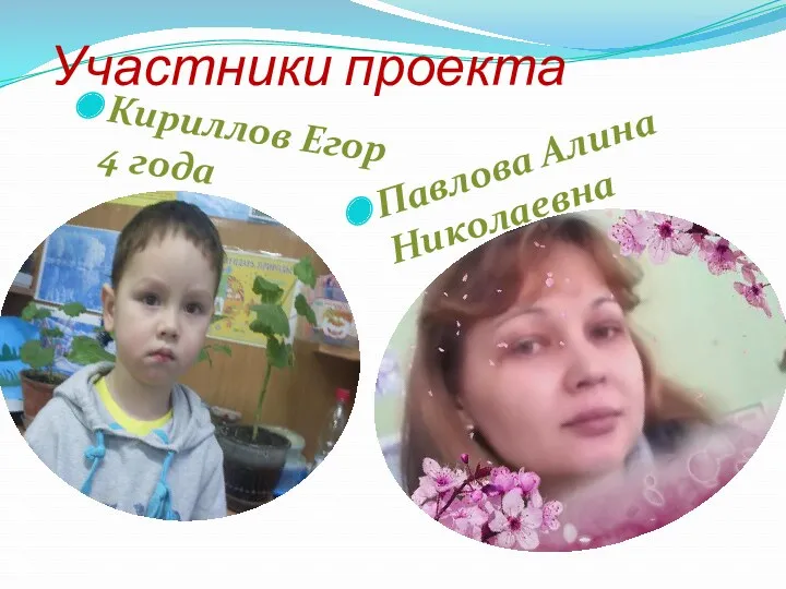 Участники проекта Кириллов Егор 4 года Павлова Алина Николаевна