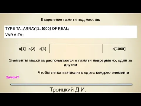 Троицкий Д.И. Программирование на языке высокого уровня Выделение памяти под