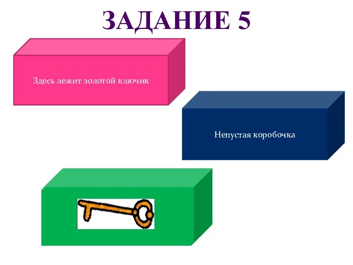 Задание 5 Здесь лежит золотой ключик Непустая коробочка Здесь сидит змея