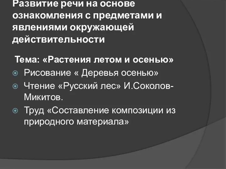 Развитие речи на основе ознакомления с предметами и явлениями окружающей