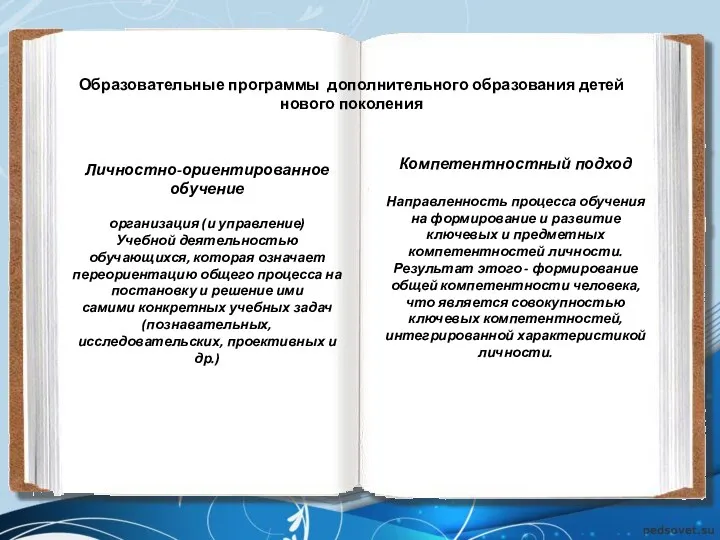 Образовательные программы дополнительного образования детей нового поколения Личностно-ориентированное обучение организация