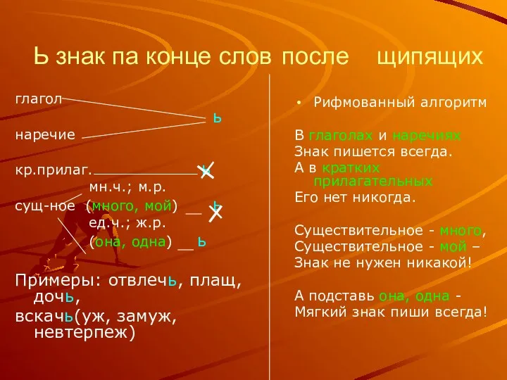 Ь знак па конце слов после щипящих глагол ь наречие