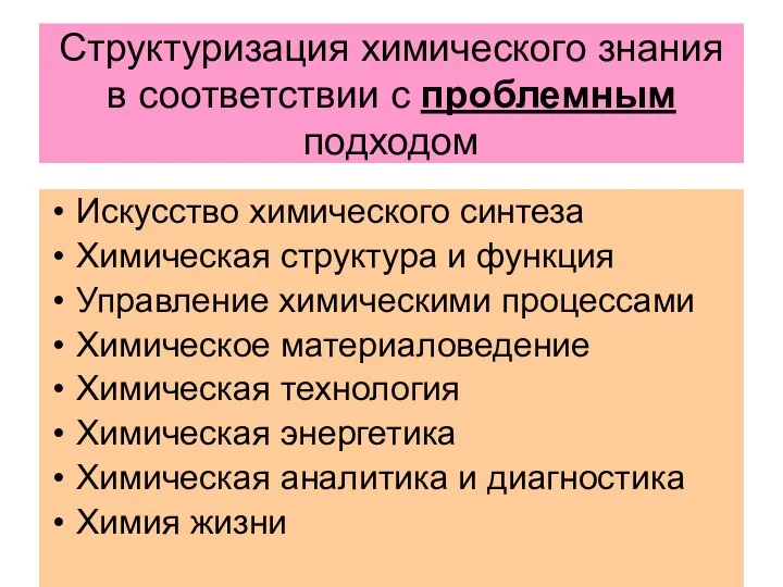 Структуризация химического знания в соответствии с проблемным подходом Искусство химического