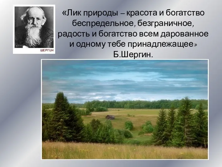 «Лик природы – красота и богатство беспредельное, безграничное, радость и