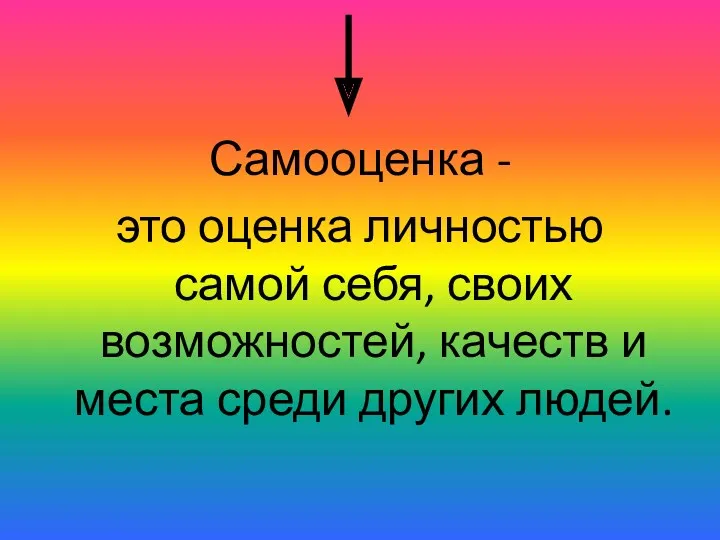 Самооценка - это оценка личностью самой себя, своих возможностей, качеств и места среди других людей.