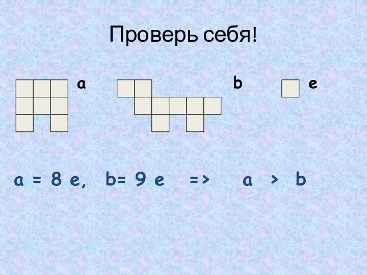 Проверь себя! a b e a = 8 e, b= 9 e => a > b