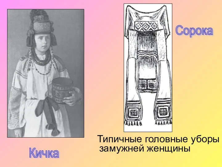 Типичные головные уборы замужней женщины Кичка Сорока