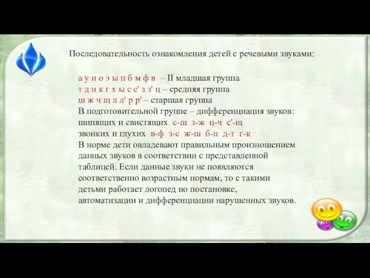 Последовательность ознакомления детей с речевыми звуками: а у и о