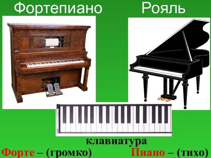 Фортепиано Рояль Форте – (громко) Пиано – (тихо) клавиатура
