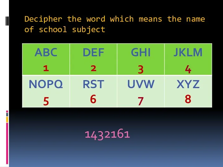 Decipher the word which means the name of school subject 1432161