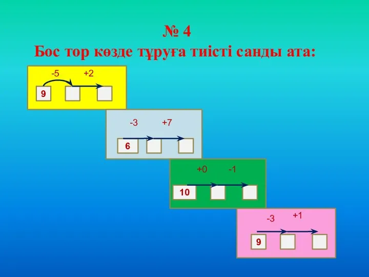 № 4 Бос тор көзде тұруға тиісті санды ата: 9