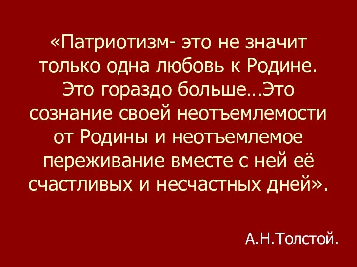 «Патриотизм- это не значит только одна любовь к Родине. Это