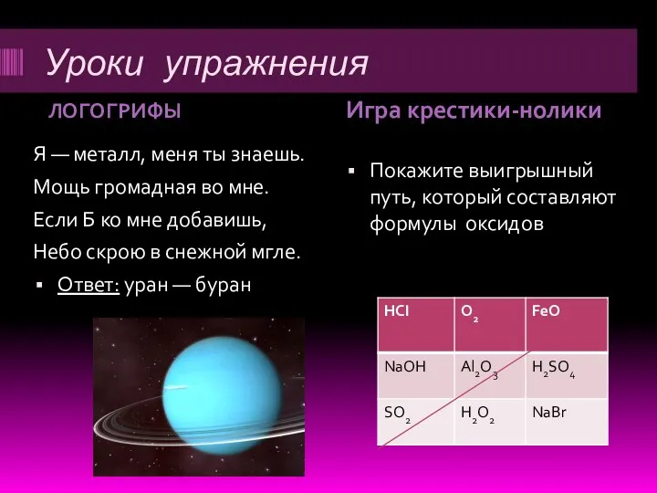 Уроки упражнения ЛОГОГРИФЫ Игра крестики-нолики Я — металл, меня ты