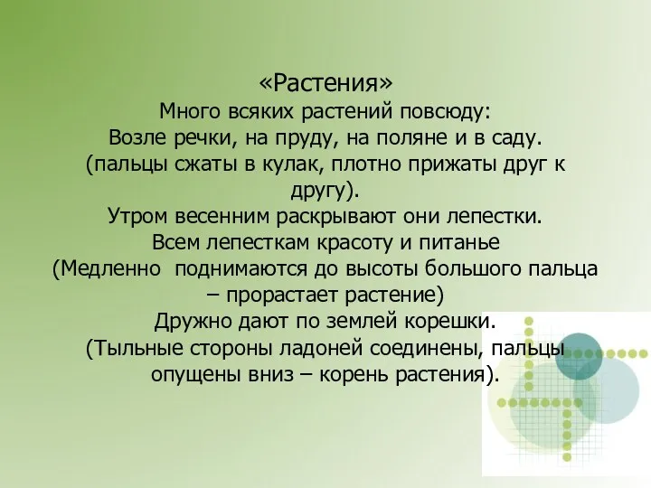 «Растения» Много всяких растений повсюду: Возле речки, на пруду, на