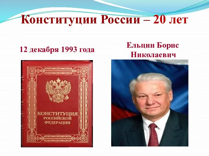 Конституции России – 20 лет 12 декабря 1993 года Ельцин Борис Николаевич
