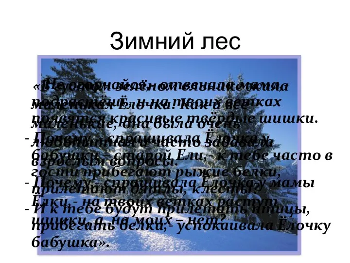 Зимний лес «В густом зелёном ельнике жила маленькая Ёлочка. Как