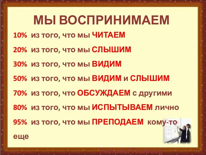 МЫ ВОСПРИНИМАЕМ 10% из того, что мы ЧИТАЕМ 20% из того, что мы