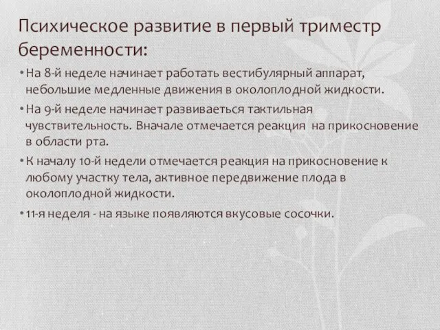 Психическое развитие в первый триместр беременности: На 8-й неделе начинает