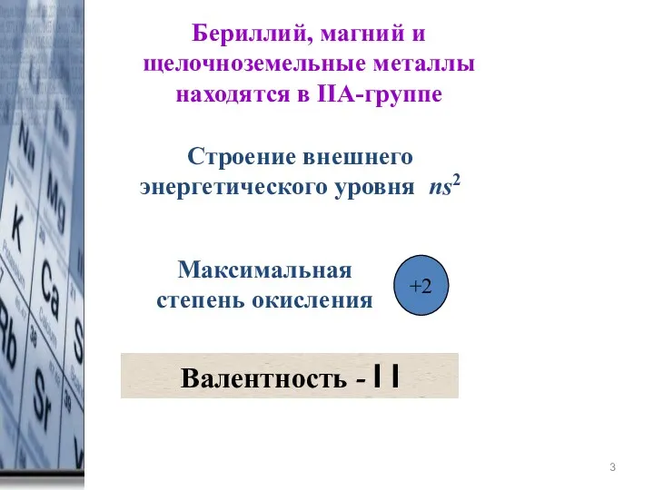 * Бериллий, магний и щелочноземельные металлы находятся в IIA-группе Максимальная