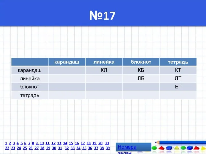 №17 Номера задач 1 2 3 4 5 6 7