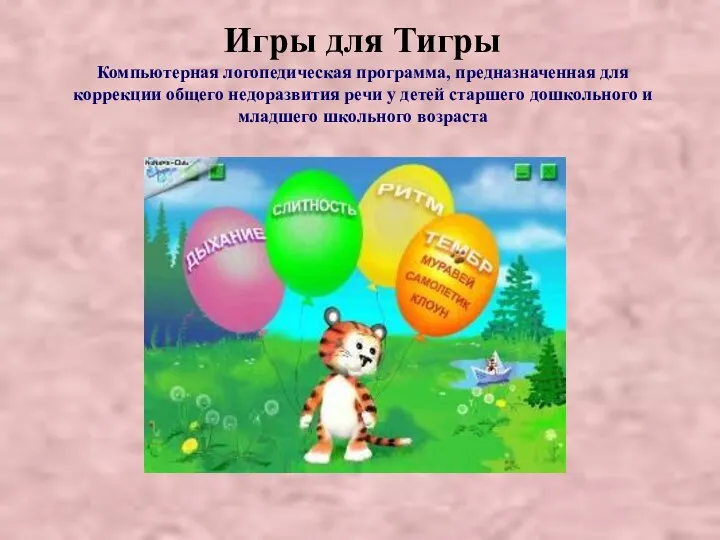 Игры для Тигры Компьютерная логопедическая программа, предназначенная для коррекции общего