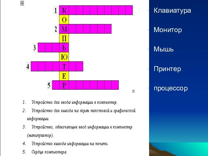 Клавиатура Монитор Мышь Принтер процессор