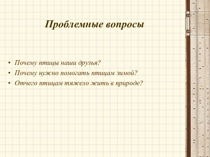 Проблемные вопросы Почему птицы наши друзья? Почему нужно помогать птицам