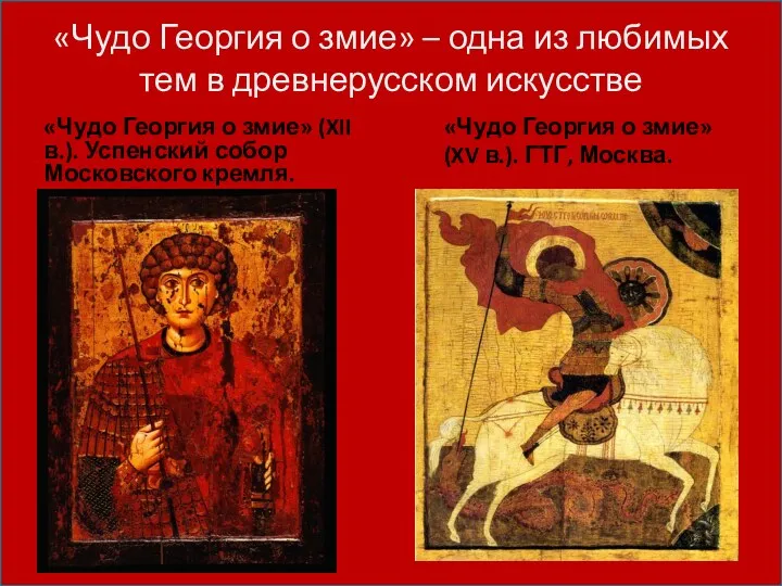 «Чудо Георгия о змие» – одна из любимых тем в древнерусском искусстве «Чудо