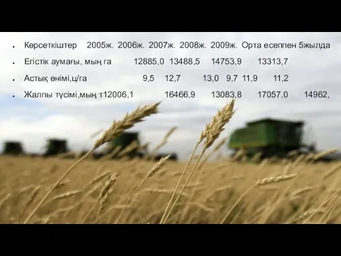 Көрсеткіштер 2005ж. 2006ж. 2007ж. 2008ж. 2009ж. Орта есеппен 5жылда Егістік