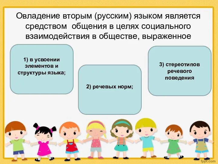 Овладение вторым (русским) языком является средством общения в целях социального