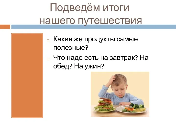 Подведём итоги нашего путешествия Какие же продукты самые полезные? Что надо есть на