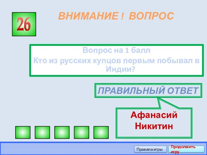 ВНИМАНИЕ ! ВОПРОС Вопрос на 1 балл Кто из русских