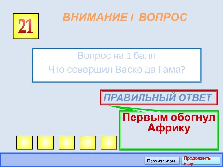 ВНИМАНИЕ ! ВОПРОС Вопрос на 1 балл Что совершил Васко