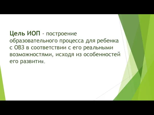 Цель ИОП - построение образовательного процесса для ребенка с ОВЗ