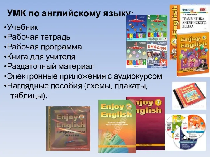 УМК по английскому языку: Учебник Рабочая тетрадь Рабочая программа Книга